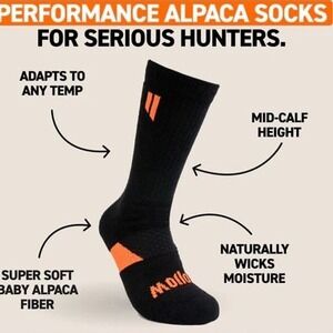 Hollow Hunt Performance Alpaca Socks Black Crew Heavy Weight Full Cushion L‎ Nwt